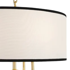 3-Light White Fabric Candle Style Round Drum Cage Pendant