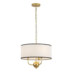 3-Light White Fabric Candle Style Round Drum Cage Pendant