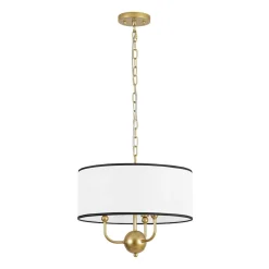 3-Light White Fabric Candle Style Round Drum Cage Pendant
