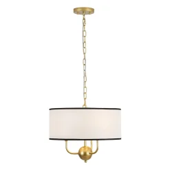 3-Light White Fabric Candle Style Round Drum Cage Pendant