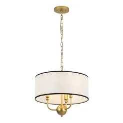 3-Light White Fabric Candle Style Round Drum Cage Pendant