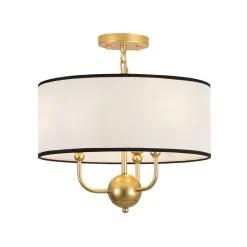 3-Light White Fabric Candle Style Round Drum Cage Pendant
