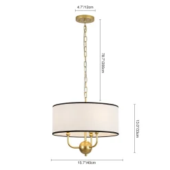 3-Light White Fabric Candle Style Round Drum Cage Pendant