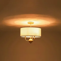 3-Light White Fabric Candle Style Round Drum Cage Pendant