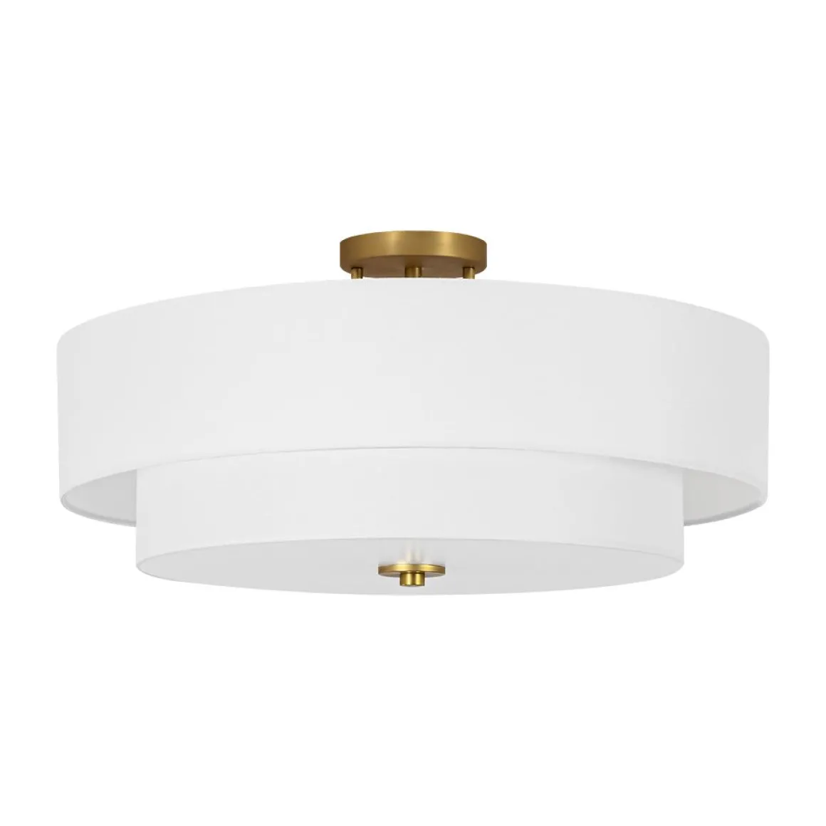 4-Light White Linen Round Drum Brass Semi Flush Mount
