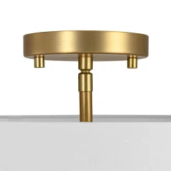 4-Light White Linen Round Drum Brass Semi Flush Mount