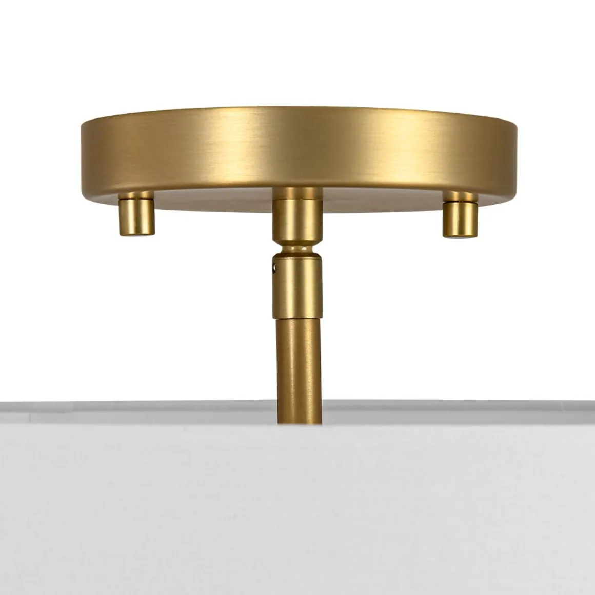 4-Light White Linen Round Drum Brass Semi Flush Mount