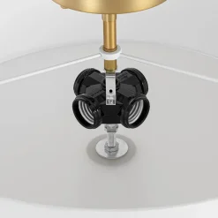 4-Light White Linen Round Drum Brass Semi Flush Mount