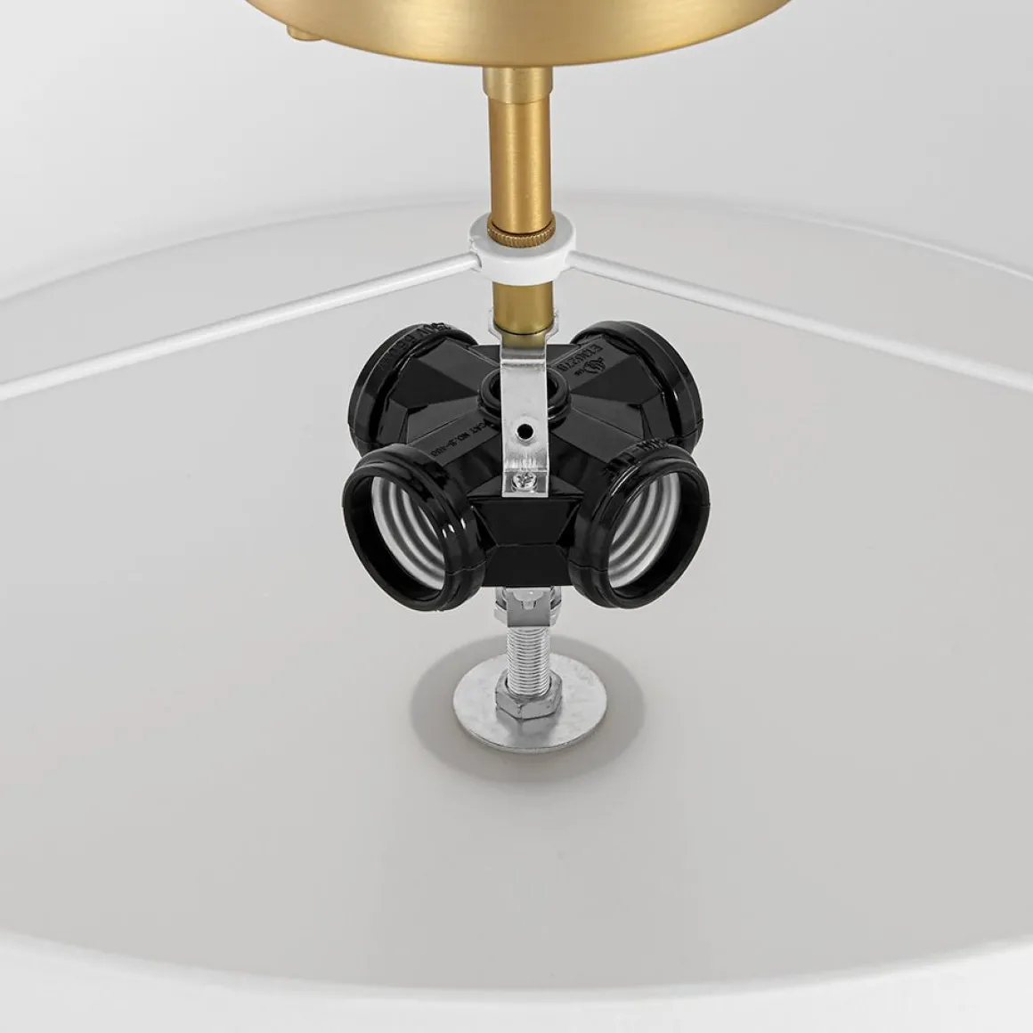 4-Light White Linen Round Drum Brass Semi Flush Mount