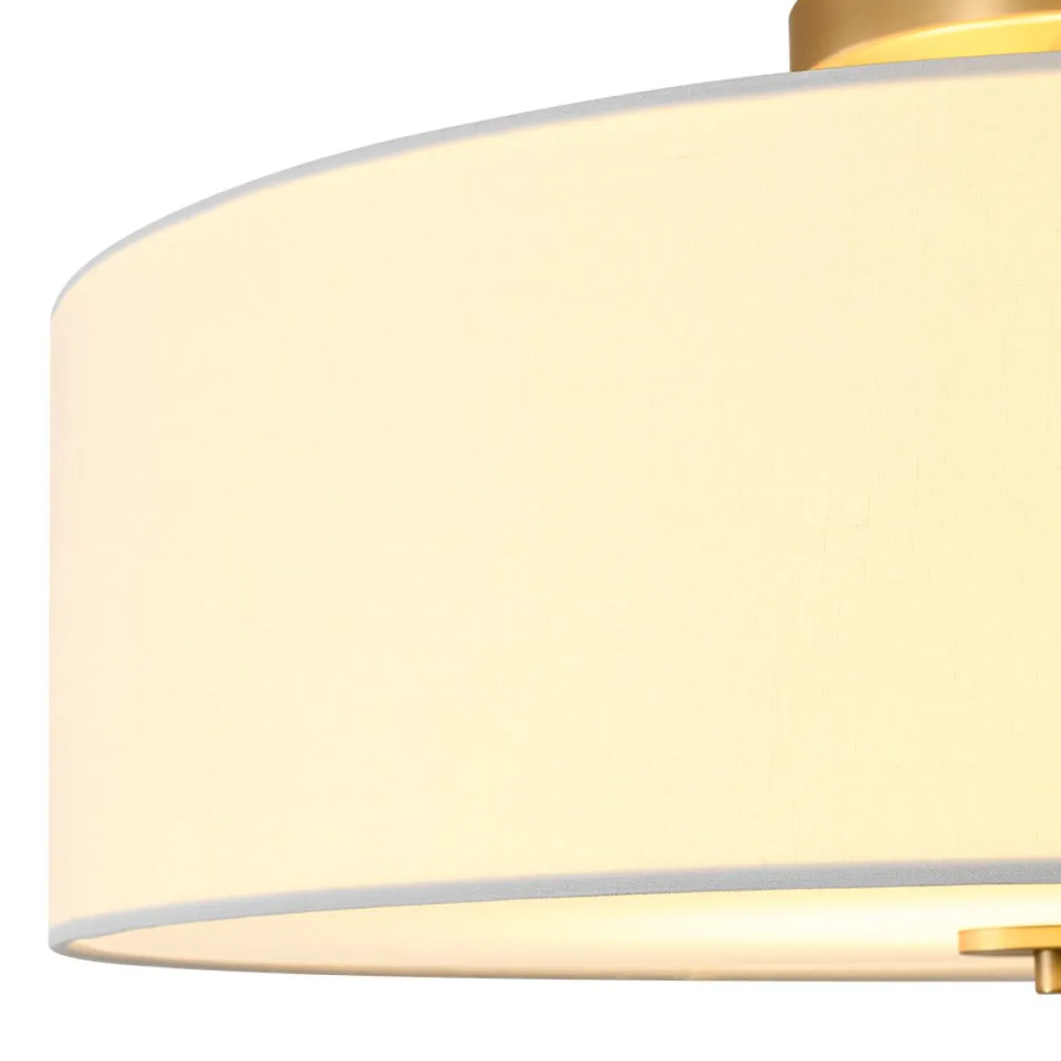 4-Light White Linen Round Drum Brass Semi Flush Mount