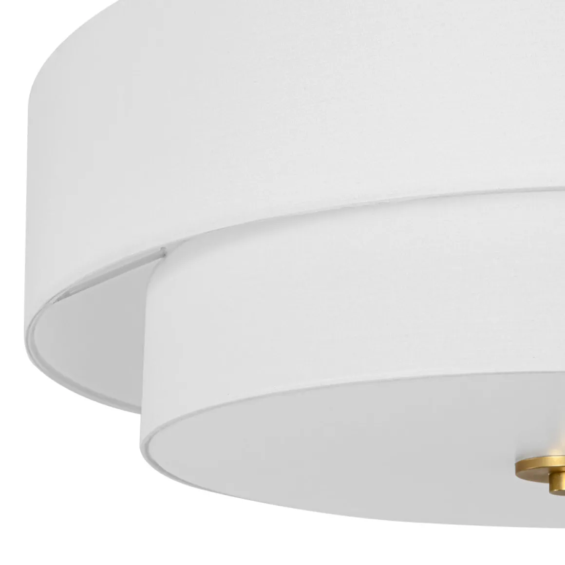 4-Light White Linen Round Drum Brass Semi Flush Mount