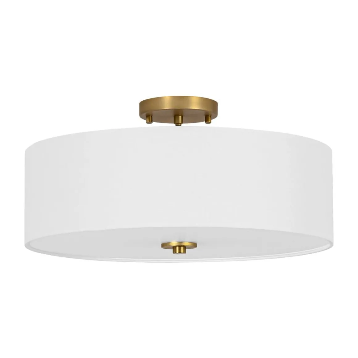 4-Light White Linen Round Drum Brass Semi Flush Mount