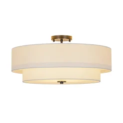 4-Light White Linen Round Drum Semi Flush Mount
