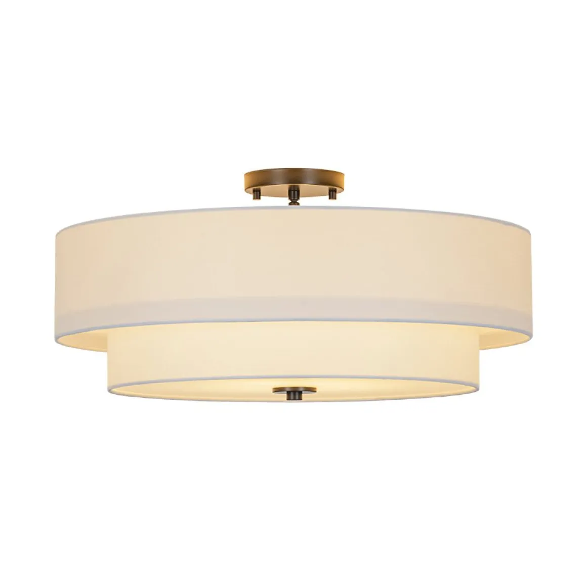 4-Light White Linen Round Drum Semi Flush Mount