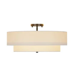 4-Light White Linen Round Drum Semi Flush Mount