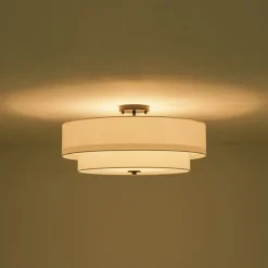 4-Light White Linen Round Drum Semi Flush Mount