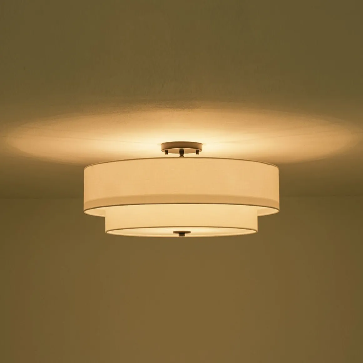 4-Light White Linen Round Drum Semi Flush Mount