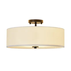 4-Light White Linen Round Drum Semi Flush Mount