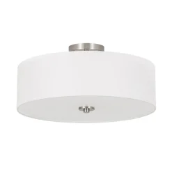 4-Light White Linen Round Drum Semi Flush Mount