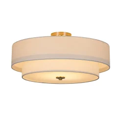 4-Light White Linen Round Drum Semi Flush Mount
