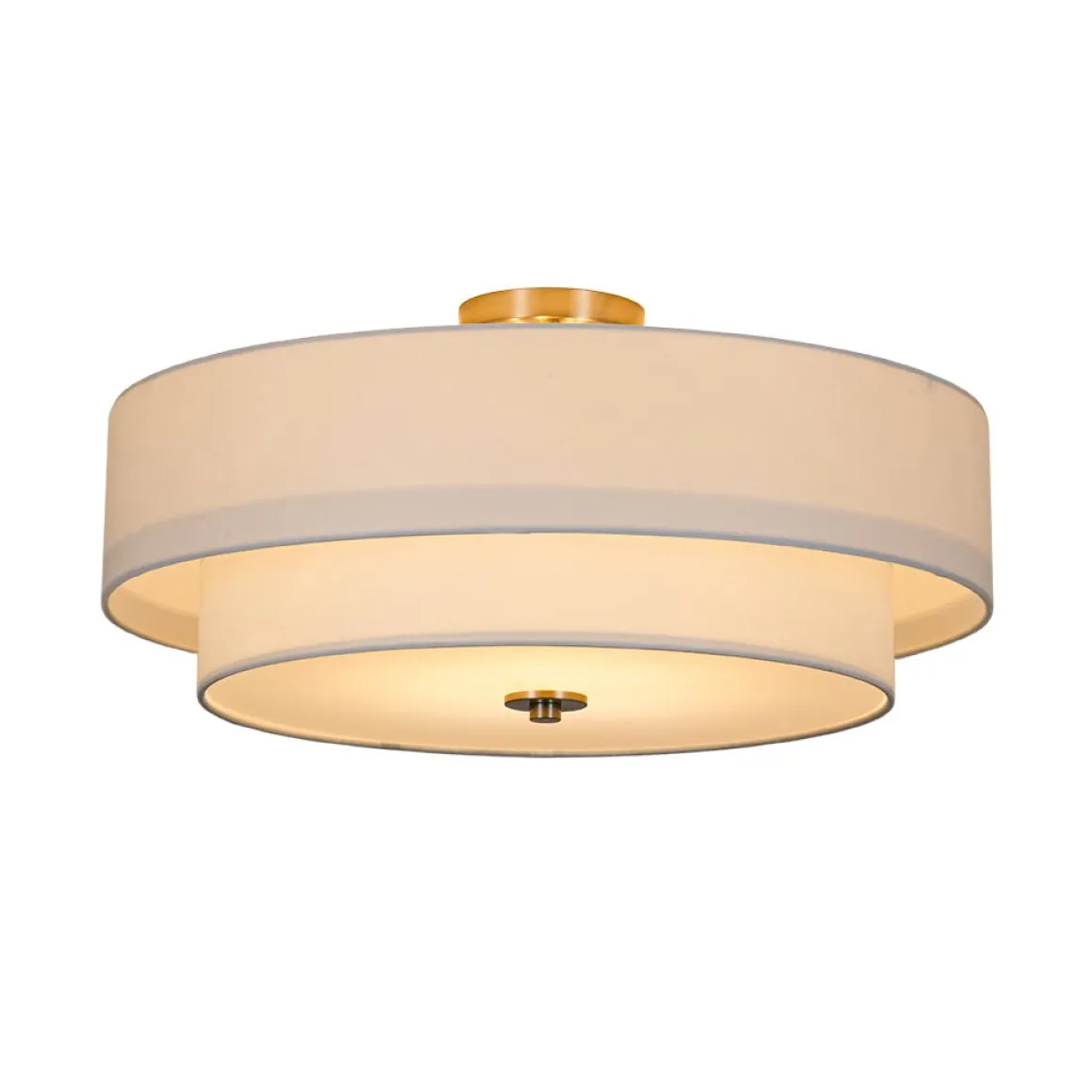 4-Light White Linen Round Drum Semi Flush Mount