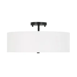 4-Light White Linen Round Drum Semi Flush Mount
