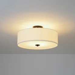 4-Light White Linen Round Drum Semi Flush Mount