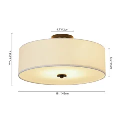 4-Light White Linen Round Drum Semi Flush Mount