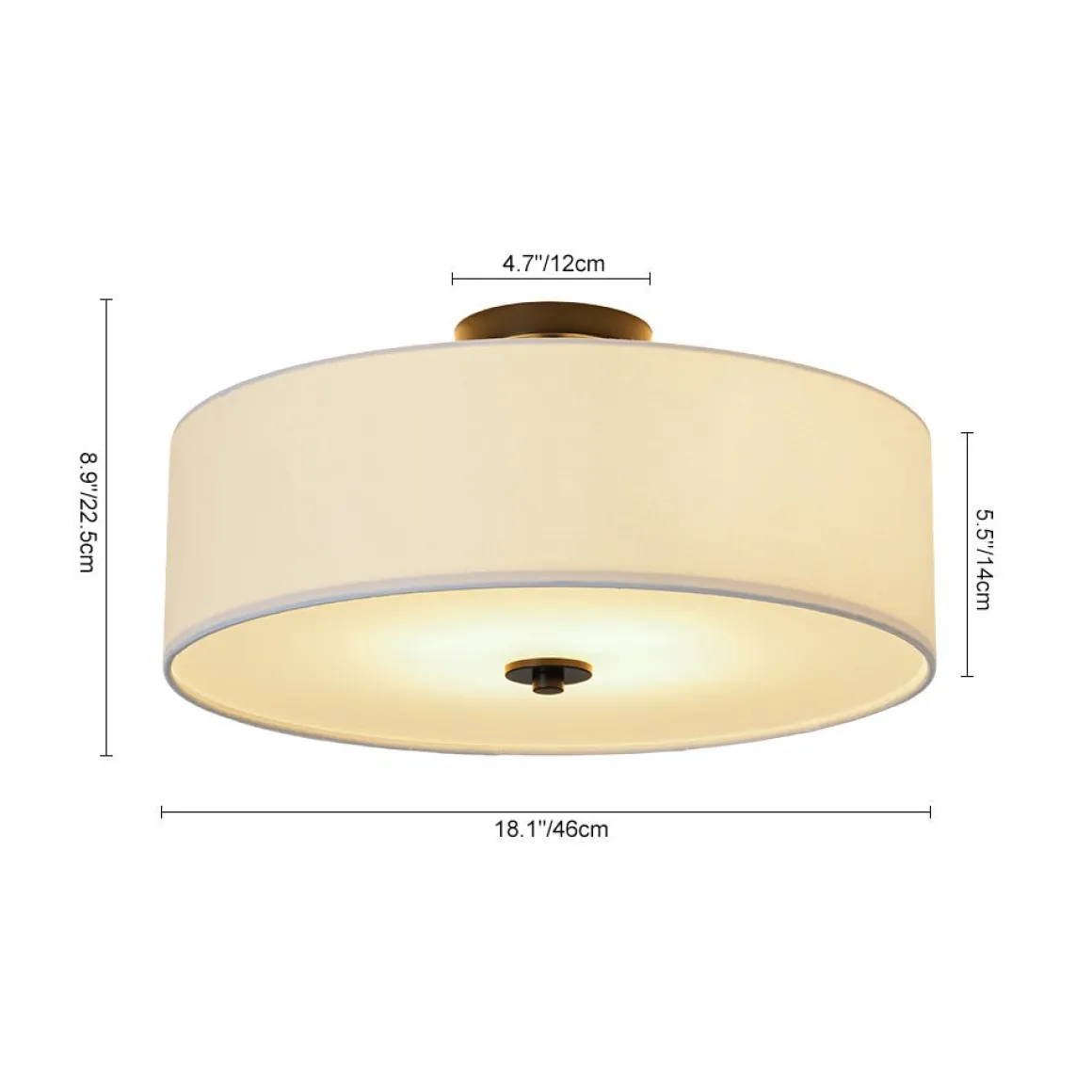 4-Light White Linen Round Drum Semi Flush Mount