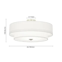 4-Light White Linen Round Drum Semi Flush Mount