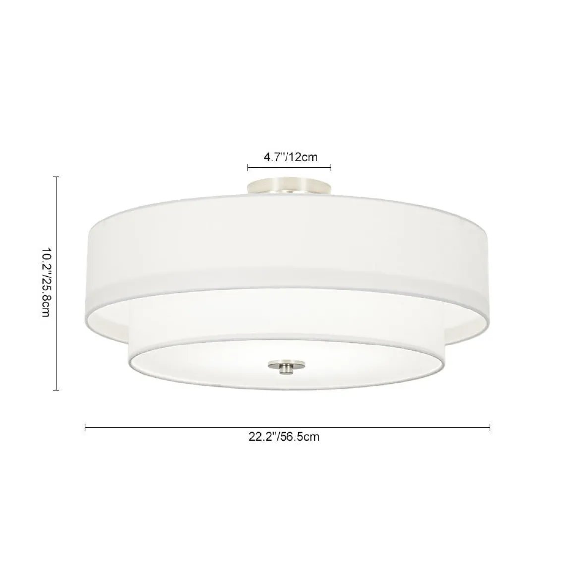 4-Light White Linen Round Drum Semi Flush Mount