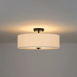 4-Light White Linen Round Drum Semi Flush Mount