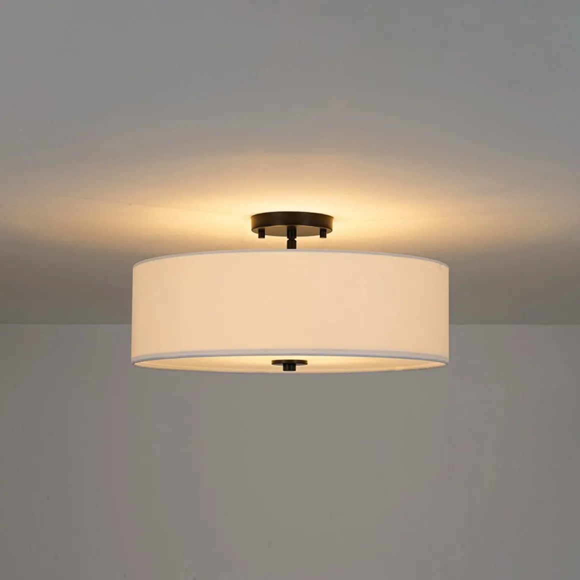 4-Light White Linen Round Drum Semi Flush Mount