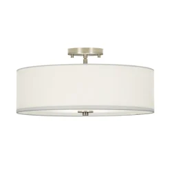 4-Light White Linen Round Drum Semi Flush Mount