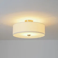 4-Light White Linen Round Drum Semi Flush Mount