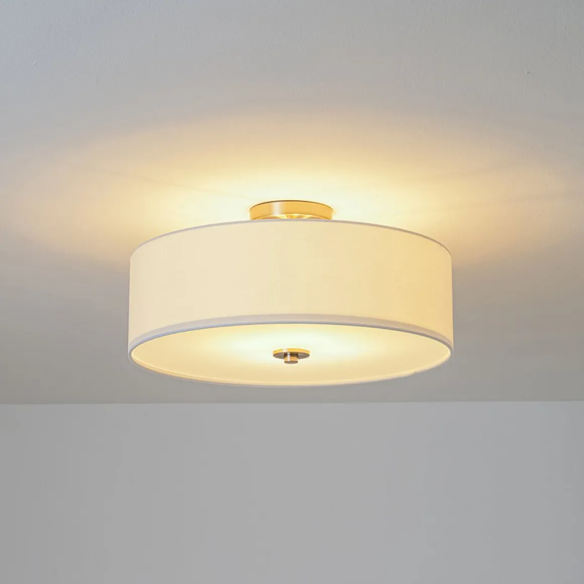 4-Light White Linen Round Drum Semi Flush Mount