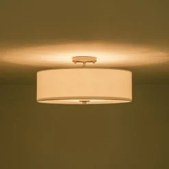 4-Light White Linen Round Drum Semi Flush Mount