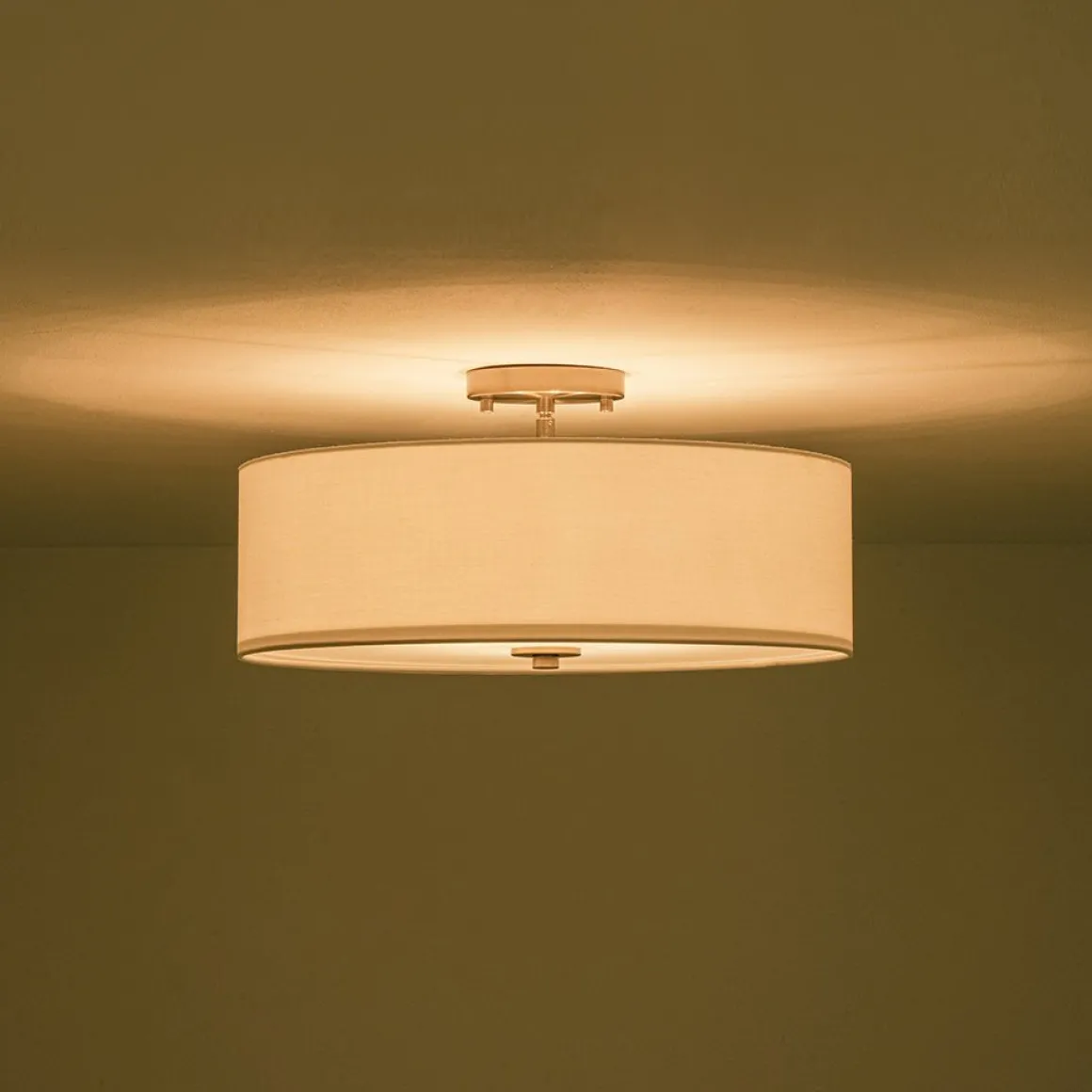 4-Light White Linen Round Drum Semi Flush Mount