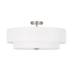 4-Light White Linen Round Drum Semi Flush Mount