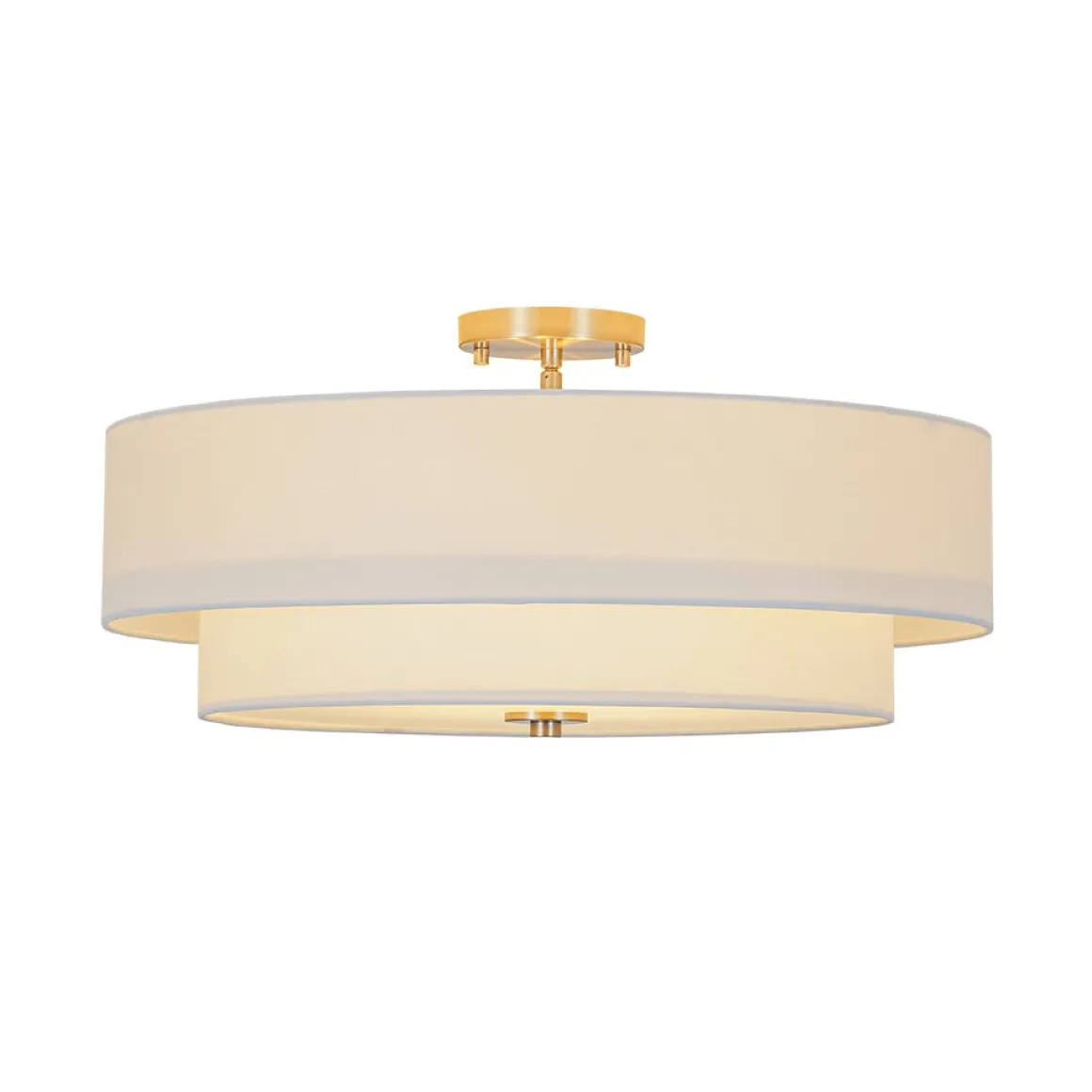 4-Light White Linen Round Drum Semi Flush Mount