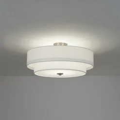 4-Light White Linen Round Drum Semi Flush Mount
