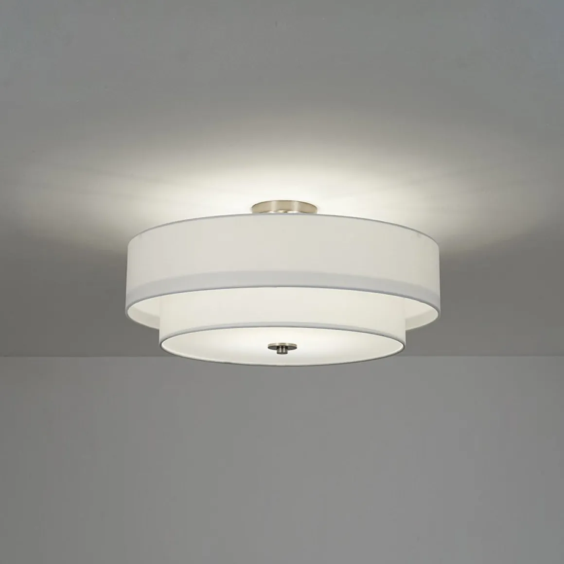 4-Light White Linen Round Drum Semi Flush Mount