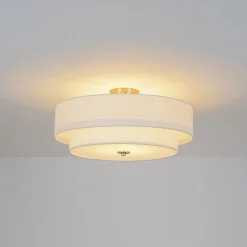 4-Light White Linen Round Drum Semi Flush Mount