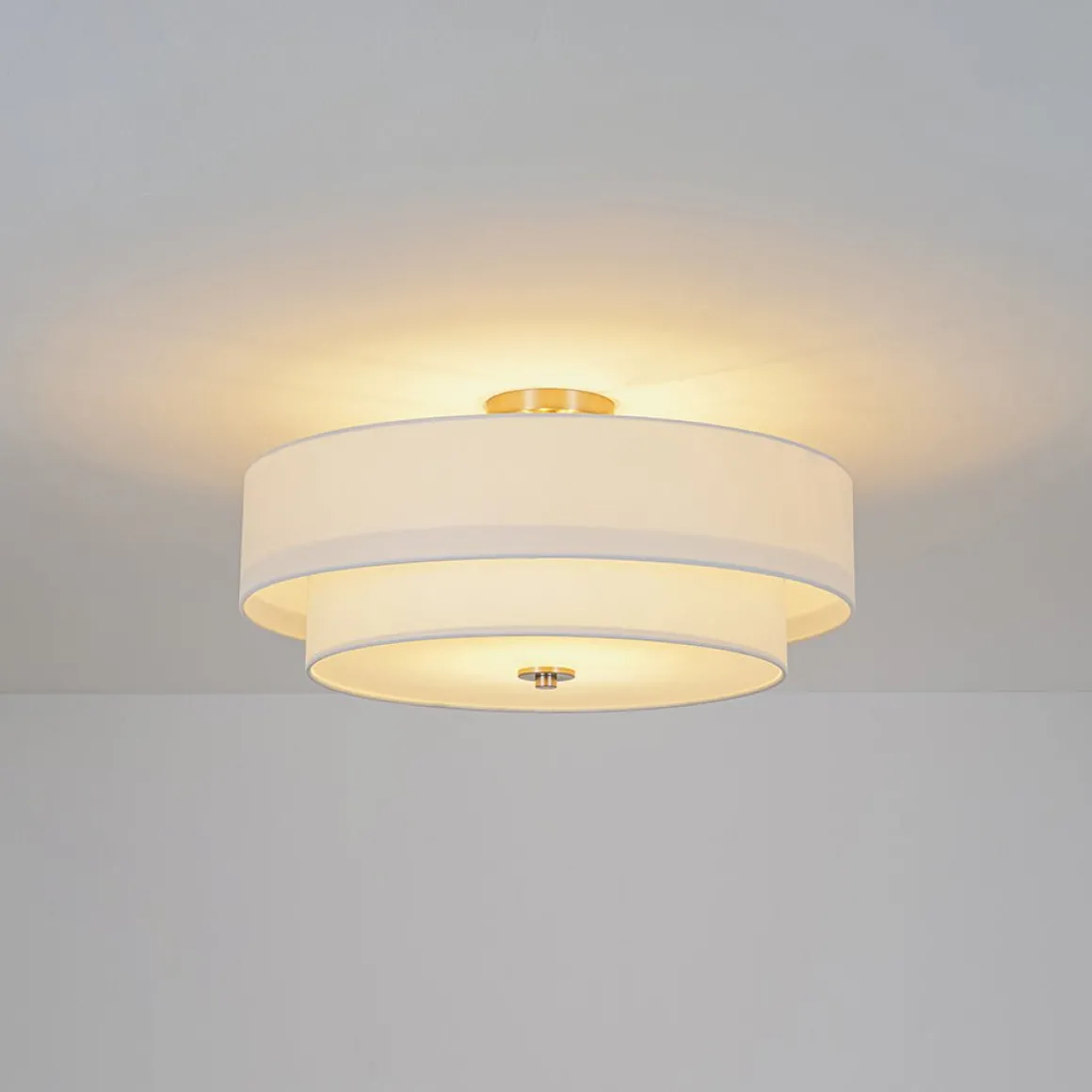 4-Light White Linen Round Drum Semi Flush Mount