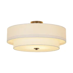 4-Light White Linen Round Drum Semi Flush Mount