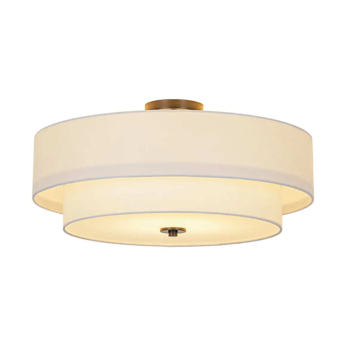 4-Light White Linen Round Drum Semi Flush Mount