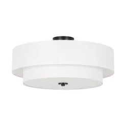 4-Light White Linen Round Drum Semi Flush Mount