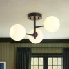 3-Light White Ribbed Glass Tiered Sputnik Semi Flush Mount