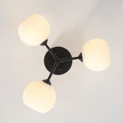 3-Light White Ribbed Glass Tiered Sputnik Semi Flush Mount