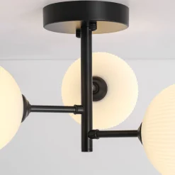 3-Light White Ribbed Glass Tiered Sputnik Semi Flush Mount